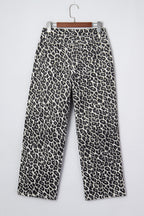Black leopard print barrel jeans by Dear-Lover Dropshipping, showcasing stylish tapered bottoms with polyester, cotton, and elastane blend.