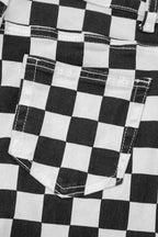 Black Checkerboard Print Distressed Cropped Jeans from Dear-Lover Dropshipping featuring raw edges and holes, made of cotton and elastane.