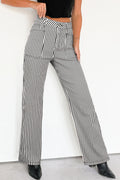 Black stripe patch pocket high waist denim jeans by Dear-Lover, with a shift fit and cotton-elastane blend, shown from the front.