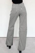 Black stripe patch pocket high waist denim jeans by Dear-Lover, featuring a shift fit and stylish design, made from cotton and elastane.
