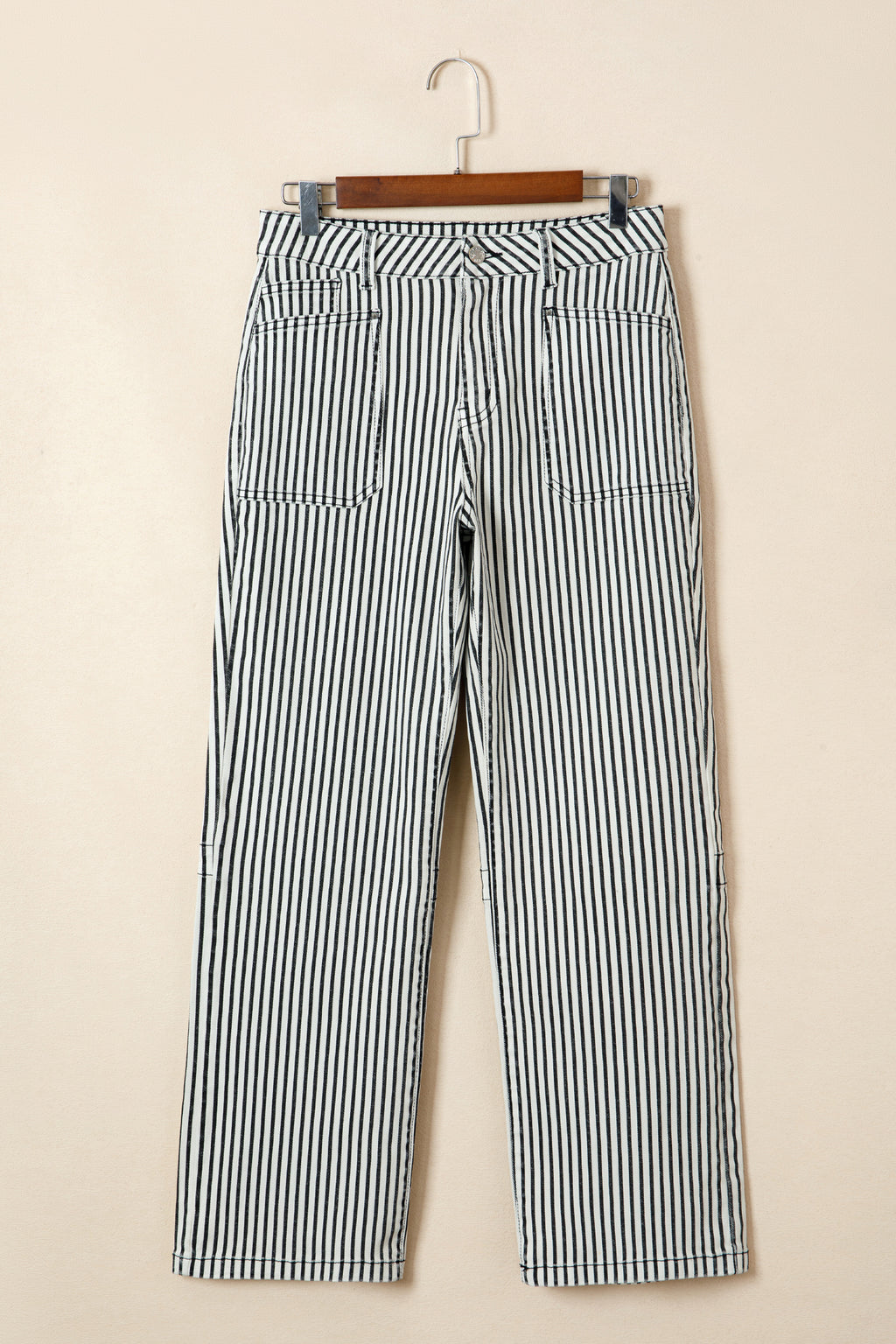 Black stripe patch pocket high waist denim jeans by Dear-Lover, featuring a shift style, cotton-elastane blend, and stylish design.