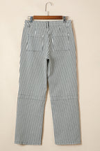 Black stripe patch pocket high waist denim jeans from Dear-Lover with a shift style, made of cotton and elastane for a comfortable fit.