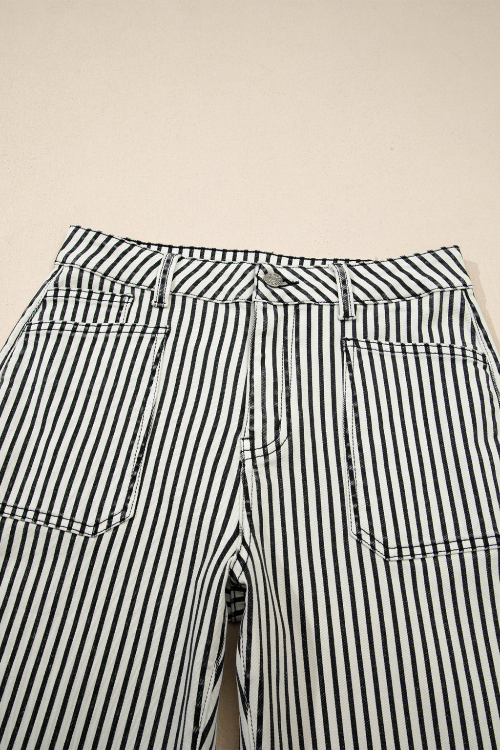 Black stripe patch pocket high waist denim jeans by Dear-Lover, featuring a shift style, stretch cotton blend, and bold stripe detail.