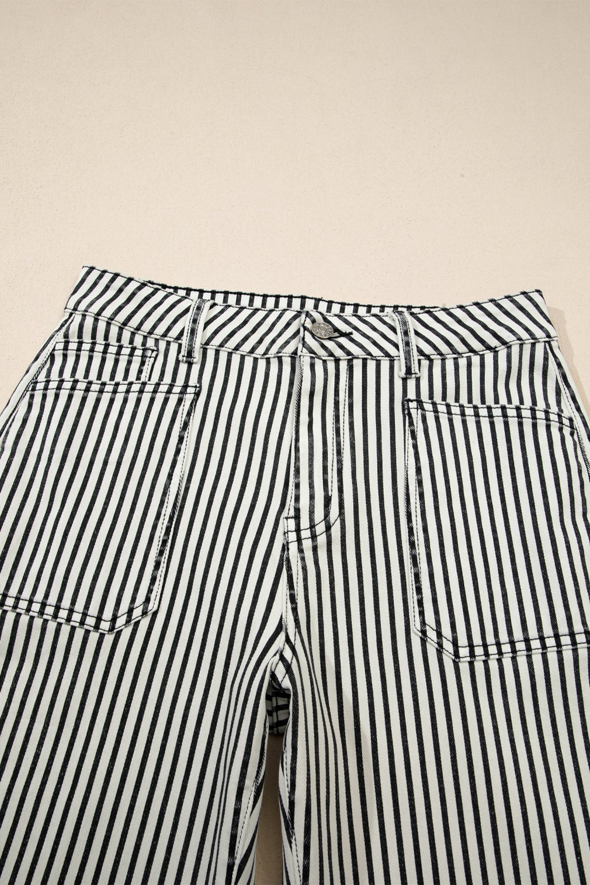 Black stripe patch pocket high waist denim jeans by Dear-Lover, featuring a shift style, stretch cotton blend, and bold stripe detail.