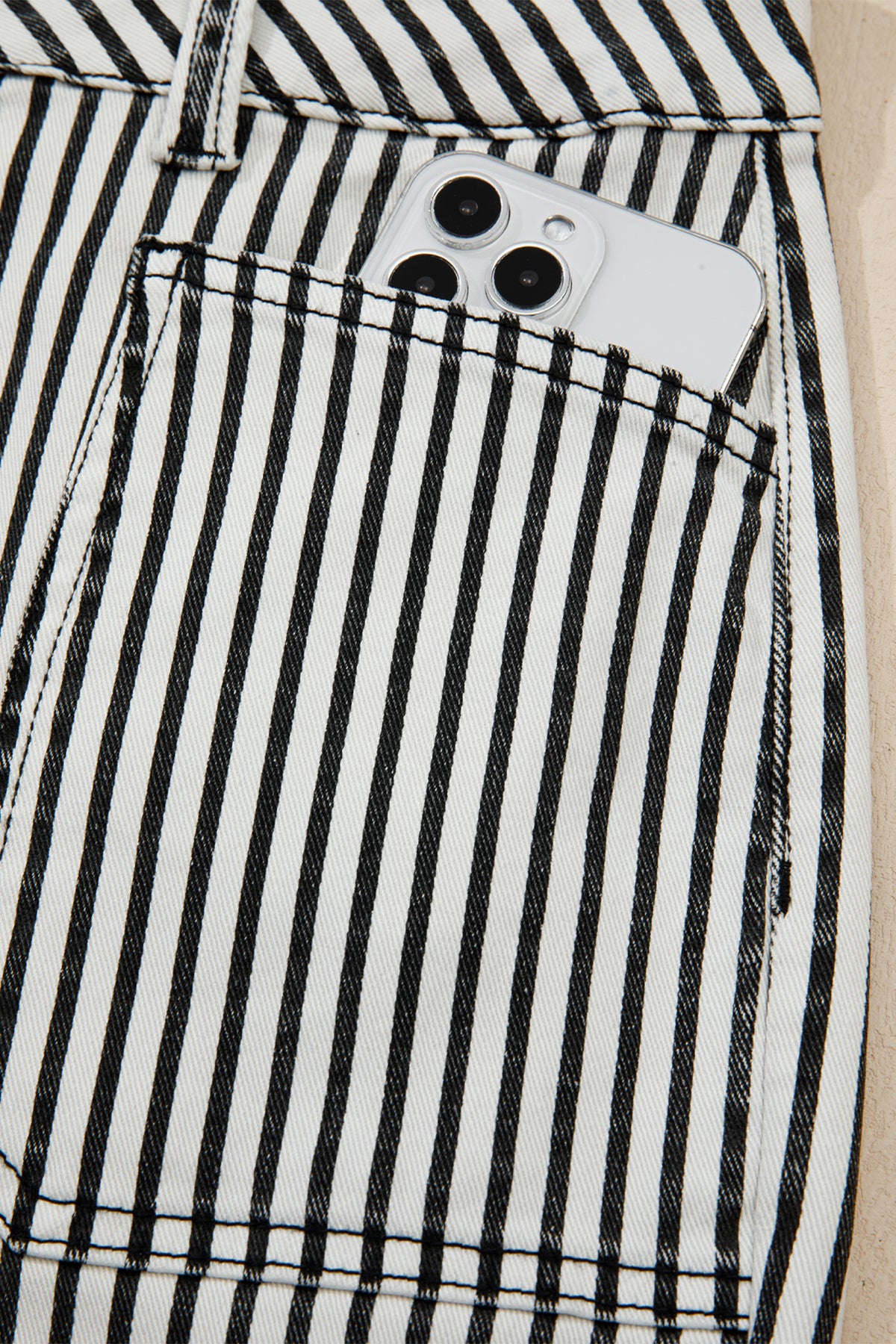 Black stripe patch pocket high waist denim jeans by Dear-Lover with a shift style, cotton and elastane blend, showcasing the stylish design.