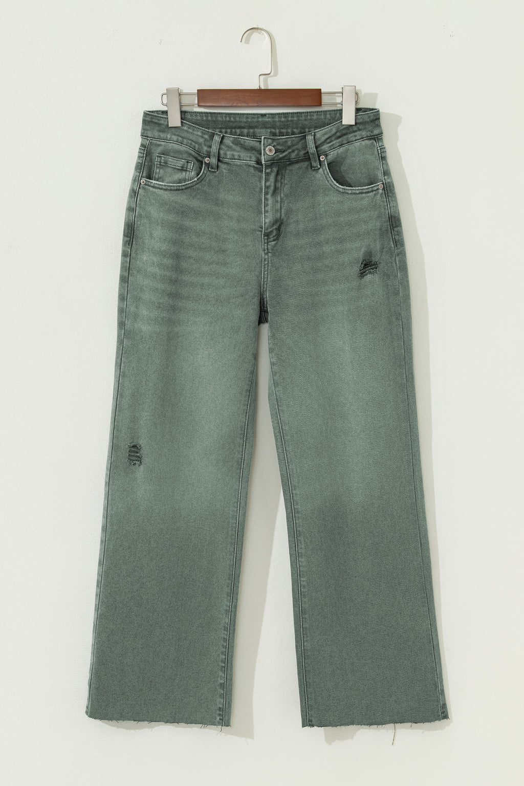 Dear-Lover raw edge wide-leg jeans with four-leaf clover design, distressed detail, cotton-elastane blend, casual bottoms.