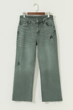 Dear-Lover raw edge wide-leg jeans with four-leaf clover design, distressed detail, cotton-elastane blend, casual bottoms.