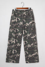 Green camo denim cargo wide-leg pants from Dear-Lover Dropshipping, featuring a relaxed fit and multiple pockets.