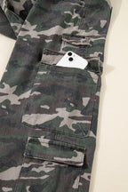 Green camo denim cargo wide-leg pants for women by Dear-Lover, featuring a relaxed fit and stylish camouflage pattern.