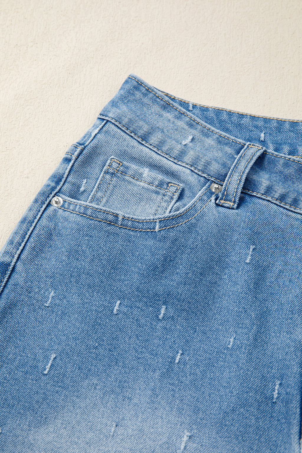 Mist Blue distressed detail tummy control raw hem jeans by Dear-Lover Dropshipping, casual bottoms with a fitted silhouette.
