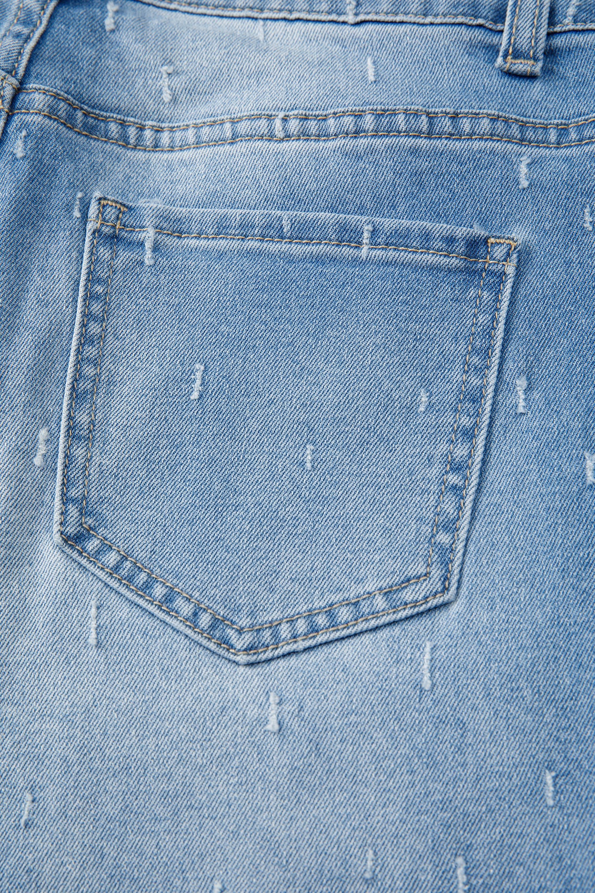 Mist Blue distressed detail tummy control raw hem jeans by Dear-Lover Dropshipping, casual bottoms with a slim fit and modern style.