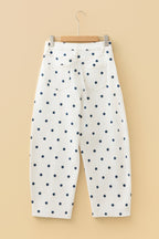 Pink polka dot print barrel jeans from Dear-Lover Dropshipping with seam details and cotton-polyester-elastane blend.