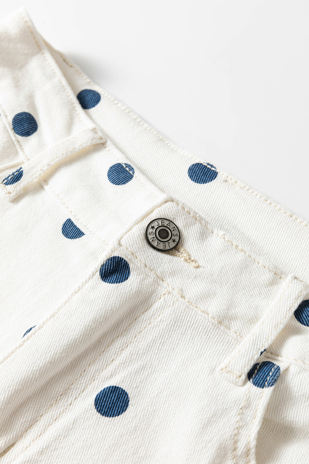 Pink polka dot print barrel jeans with seam details from Dear-Lover Dropshipping, made of cotton, polyester, and elastane.