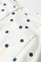 Pink polka dot print barrel jeans with seam details from Dear-Lover Dropshipping, made of cotton, polyester, and elastane.