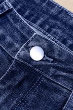 Dear-Lover distressed teal high-waist straight jeans with folded cuffs, made of cotton, polyester, viscose, and elastane.