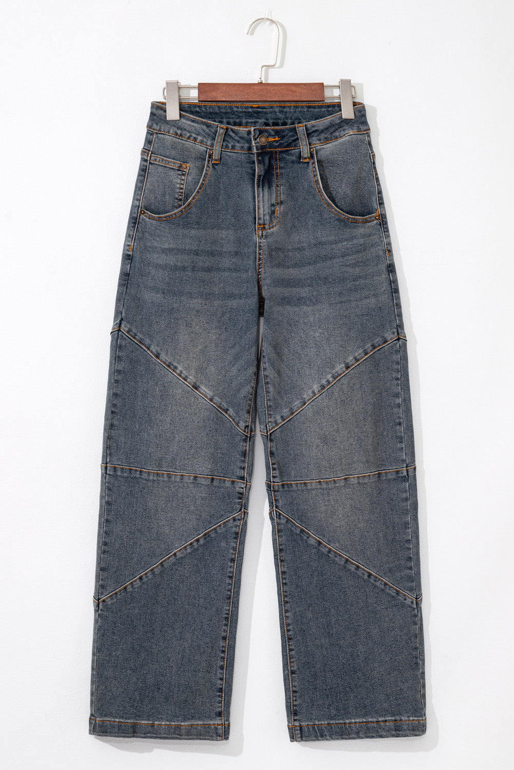 Light blue Dear-Lover loose straight high-waist barrel jeans with exposed stitching and a relaxed fit, made of cotton, polyester, and elastane.