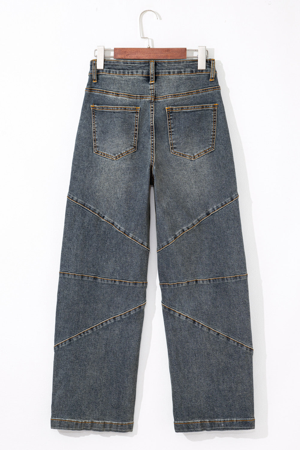 Loose straight high waist barrel jeans with exposed stitching in sail blue, made of cotton, polyester, and elastane by Dear-Lover.