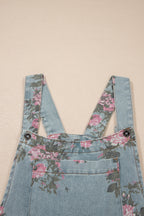 Beau Blue floral print denim jumpsuit by Dear-Lover with high waist, pleated front, and wide-leg design.