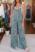 Beau blue floral print pleated high waist wide-leg denim jumpsuit by Dear-Lover, featuring a stylish design and comfortable fit.