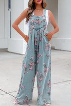 Beau Blue floral print pleated high waist wide-leg denim jumpsuit by Dear-Lover, featuring a stylish design and comfortable fit.