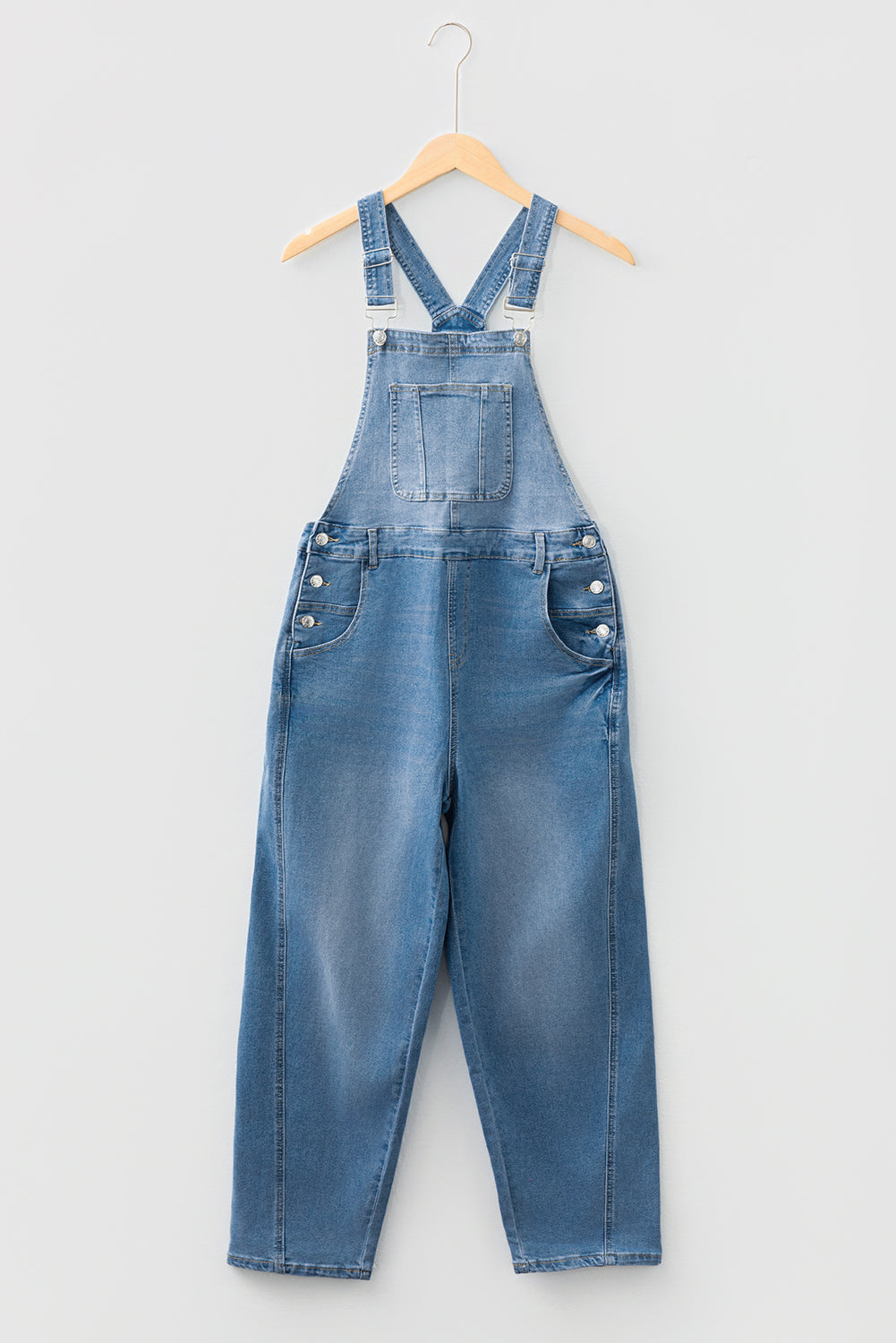 Dusk blue adjustable buckle barrel denim overalls by Dear-Lover, featuring a relaxed fit and front pockets.