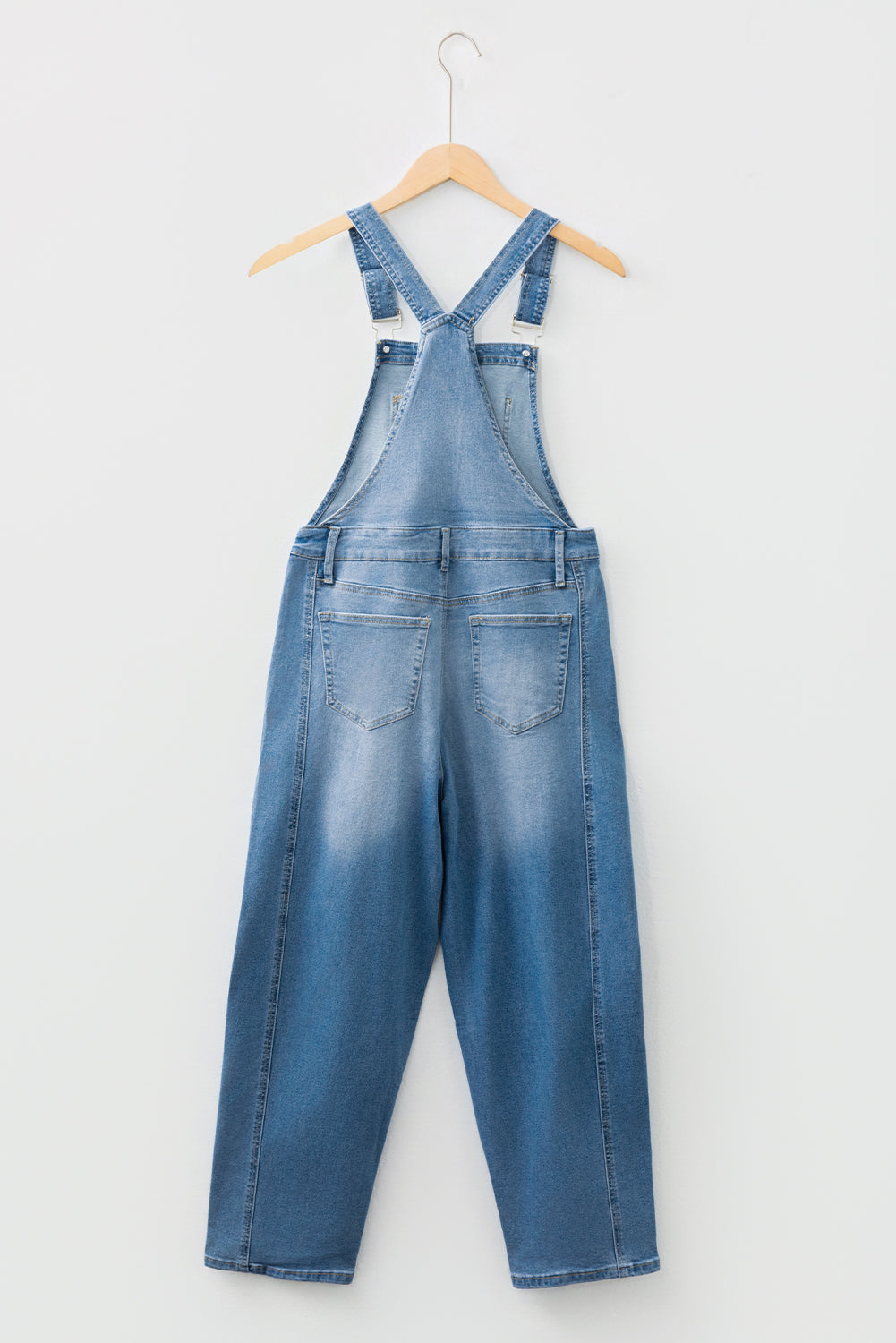 Dusk blue adjustable buckle barrel denim overalls by Dear-Lover, featuring a relaxed fit and cotton-polyester-elastane blend.