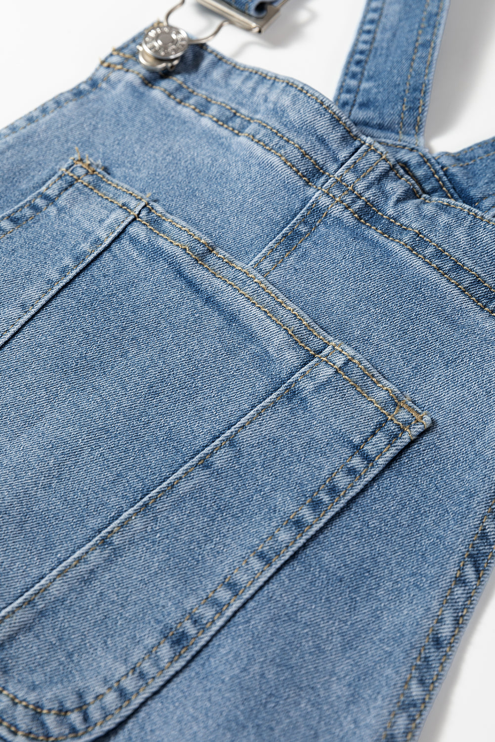 Dusk blue adjustable buckle barrel denim overalls by Dear-Lover, featuring cotton, polyester blend and a comfortable fit.