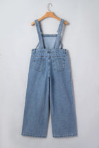 Dusk blue pleated wide-leg denim jumpsuit with retro pockets from Dear-Lover, featuring a stylish and comfortable design.