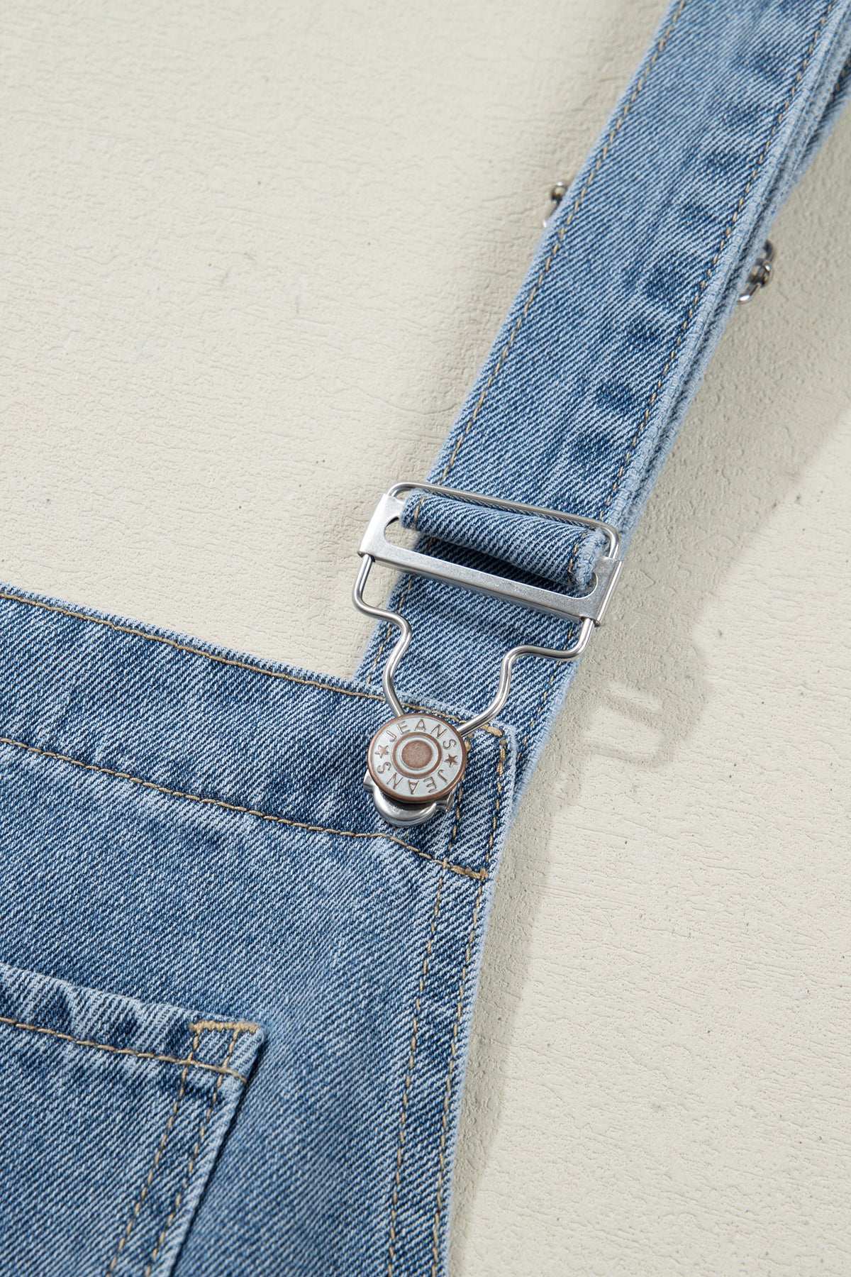 Dusk blue pleated wide-leg denim jumpsuit with retro pockets, featuring a relaxed fit and stylish design from Dear-Lover.