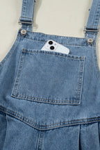 Dusk blue pleated wide-leg denim jumpsuit with retro pockets, casual style, from Dear-Lover Dropshipping.