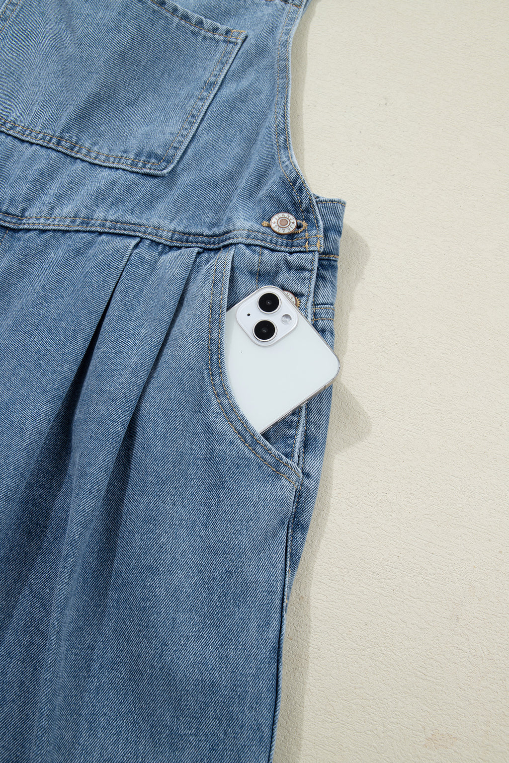 Dusk blue pleated wide-leg denim jumpsuit with retro pockets, by Dear-Lover, featuring a stylish casual design.