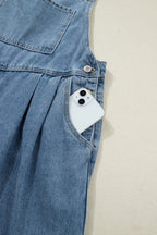 Dusk blue pleated wide-leg denim jumpsuit with retro pockets, by Dear-Lover, featuring a stylish casual design.