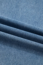 Dusk blue pleated wide leg denim jumpsuit with retro pockets, from Dear-Lover, made of cotton, polyester, and viscose fabric.