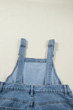 Dusk blue pleated wide-leg denim jumpsuit with retro pockets, made of cotton, polyester, and viscose by Dear-Lover Dropshipping.