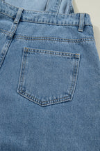Dusk blue pleated wide-leg denim jumpsuit with retro pockets, featuring a relaxed fit and stylish design by Dear-Lover.