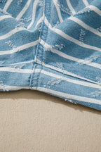 Myosotis striped distressed ruffled wide-leg denim overalls by Dear-Lover, featuring a relaxed fit and casual denim design.