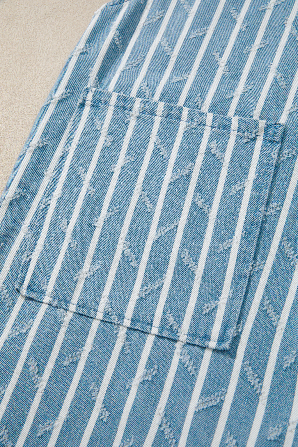 Myosotis striped distressed ruffled wide-leg denim overalls by Dear-Lover, casual cotton-polyester jumpsuit with ruffle details.
