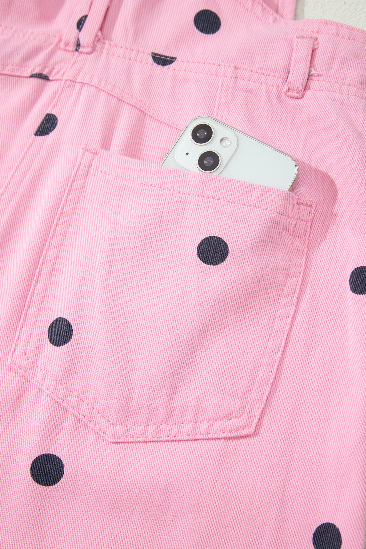 Polka dot print denim barrel overalls jumpsuit with bib pocket, casual style, made by Dear-Lover Dropshipping.
