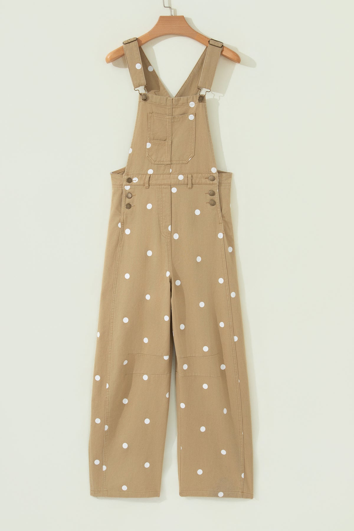 Dear-Lover denim barrel jumpsuit with polka dot print, bib pocket, and casual overalls design for a stylish look.