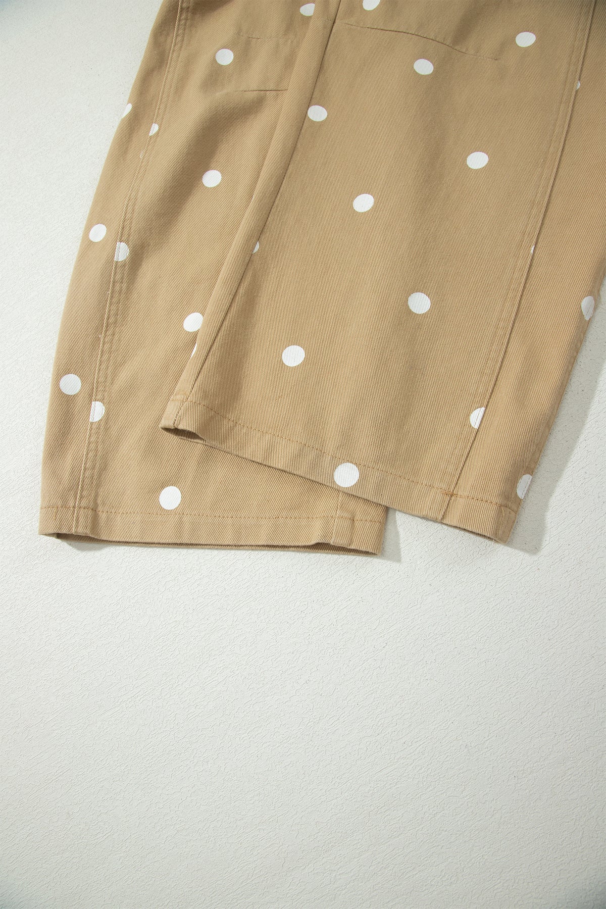 Polka dot print denim barrel overalls jumpsuit with bib pocket, made of 100% cotton, from Dear-Lover Dropshipping.
