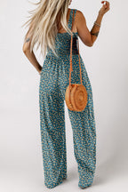 Purple floral print smocked high waist square neck jumpsuit from Dear-Lover, made of 100% viscose, featuring a stylish design.