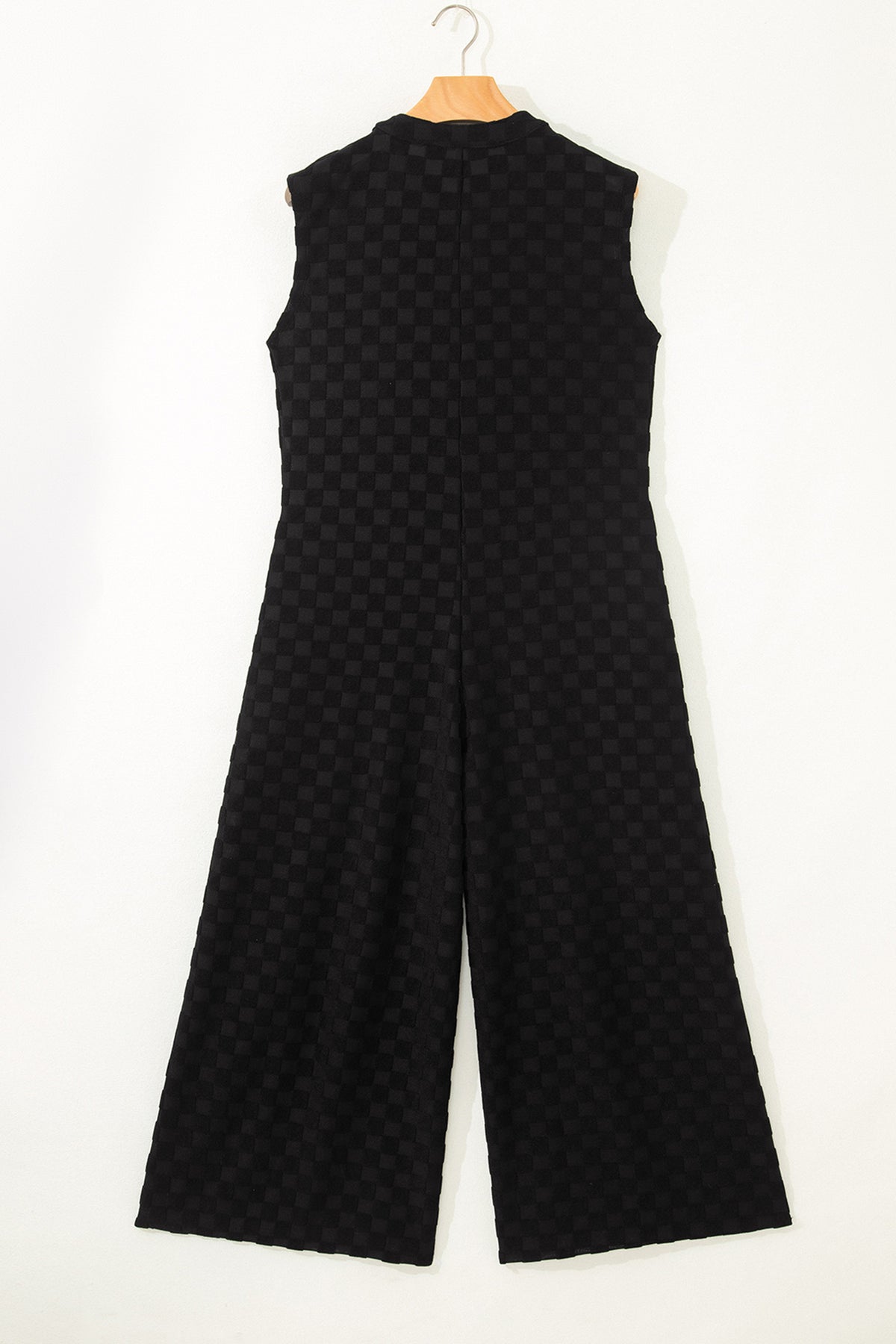 White sleeveless wide-leg textured jumpsuit with half buttons, made of polyester, by Dear-Lover for stylish summer bottoms.
