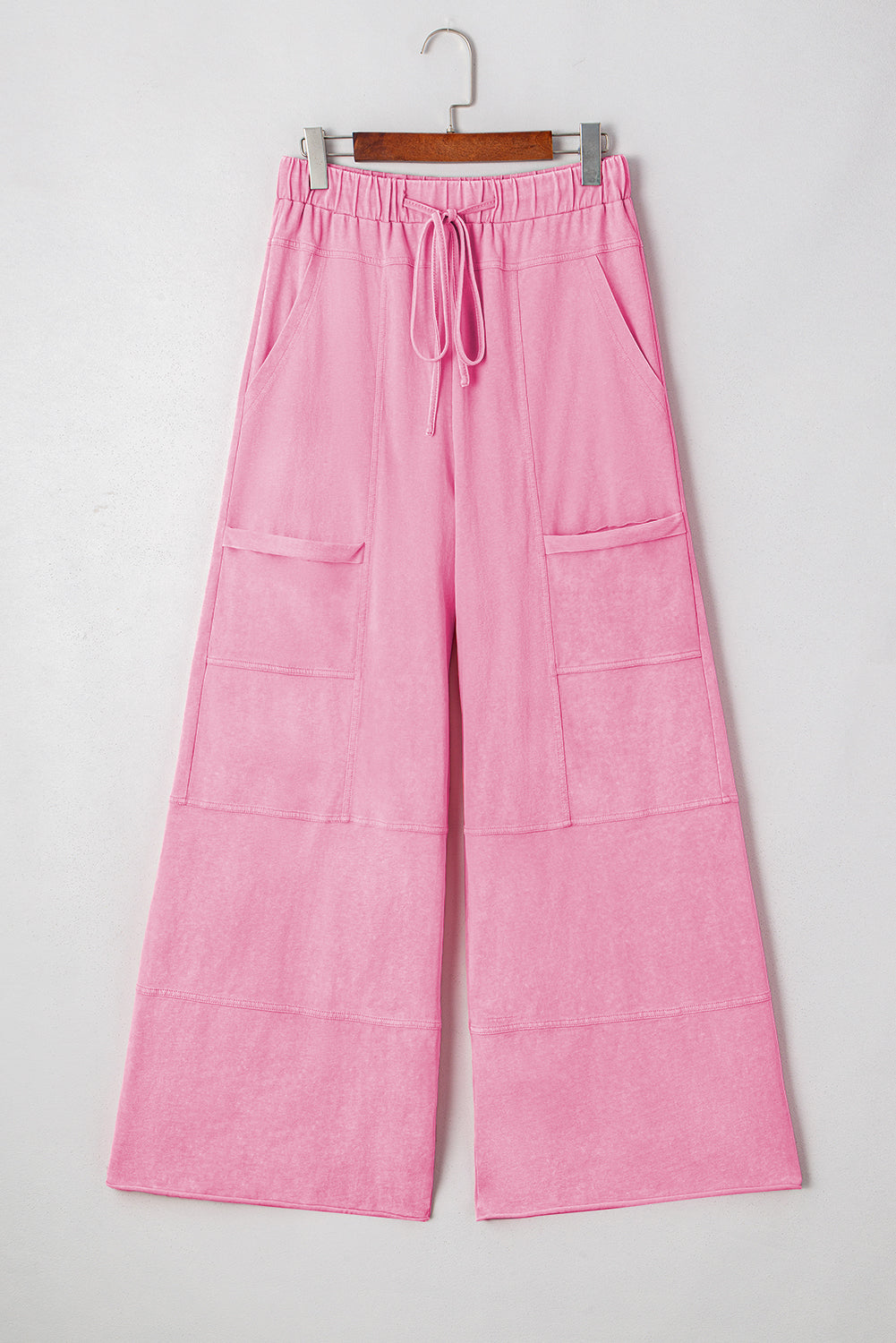 Dear-Lover mineral wash cargo pants with wide-leg design, exposed seams, drawstring waist, made from 100% cotton.