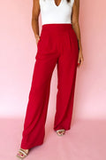 Fiery red pleated detail pull-on high-waist loose straight pants from Dear-Lover, made of polyester and elastane.