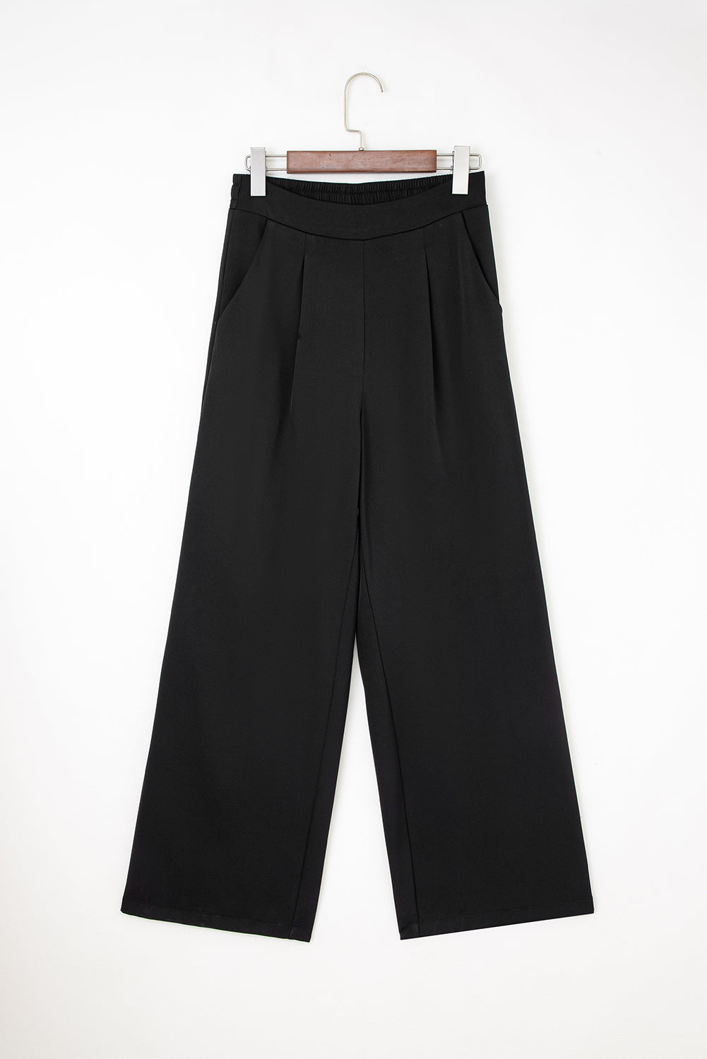 Fiery red pleated detail pull-on high waist loose straight pants by Dear-Lover, made of polyester and elastane, featuring a stylish design.