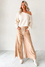 Khaki polka dot print drawstring wide-leg pants from Dear-Lover Dropshipping, made of lightweight polyester, stylish and comfortable.