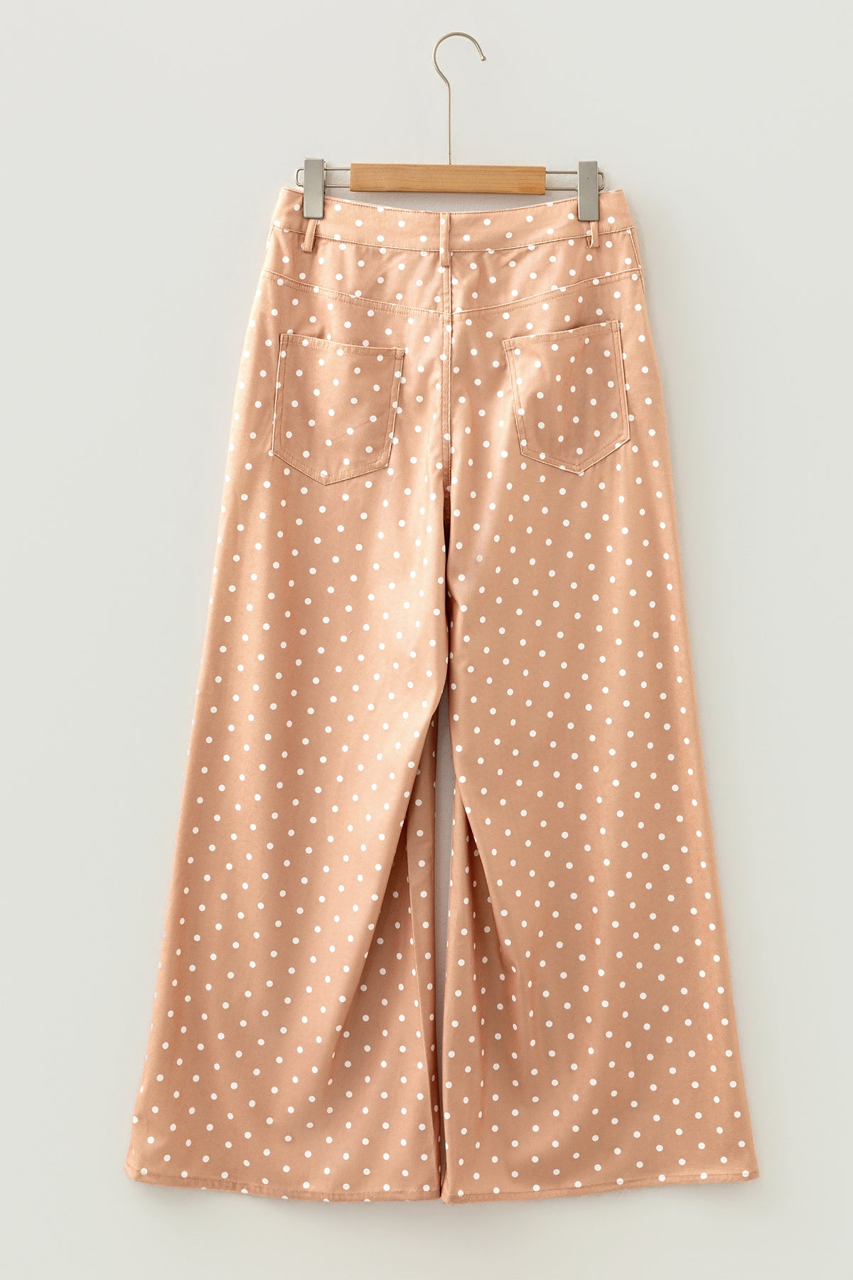 Khaki polka dot print drawstring wide-leg pants from Dear-Lover, casual polyester culottes with a relaxed fit.