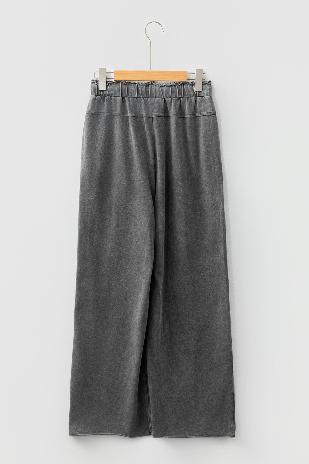 Medium grey Lapis Mineral Wash lace-up high waist pants with raw hem and patched pockets, made by Dear-Lover.