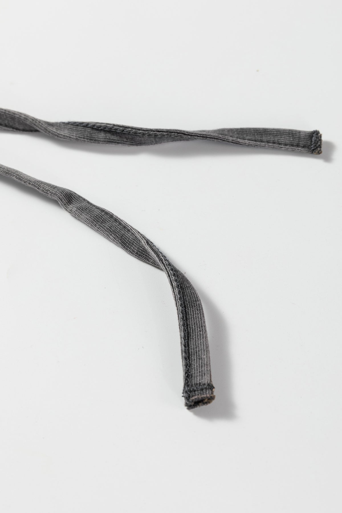 Medium grey lace-up high waist pants with raw hem, patch pockets, and lapis mineral wash, by Dear-Lover, casual bottoms.