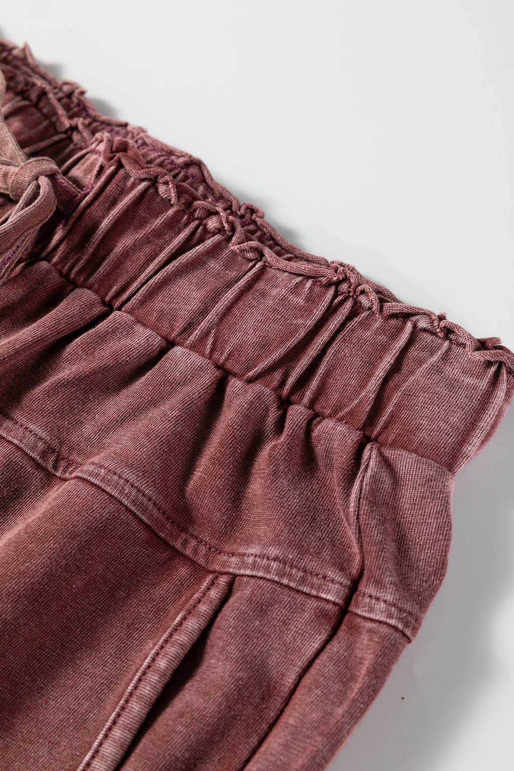 Medium grey high waist lace-up pants with raw hem, patched pockets, and lapis mineral wash, by Dear-Lover, in a culotte style.